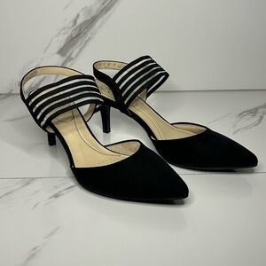 Life Stride Black Heels with White Striped Straps Size 8